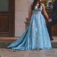 Ball Gown V-neck Tulle 3D Floral Prom Dresses With Appliques