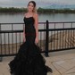 Mermaid Scoop Neck Tulle Ruffle Tiered Prom Dresses With Appliques
