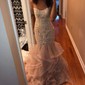 Mermaid Scoop Neck Tulle Ruffle Tiered Prom Dresses With Appliques