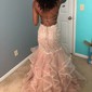 Mermaid Scoop Neck Tulle Ruffle Tiered Prom Dresses With Appliques