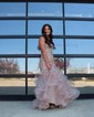 Mermaid Scoop Neck Tulle Ruffle Tiered Prom Dresses With Appliques