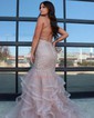 Mermaid Scoop Neck Tulle Ruffle Tiered Prom Dresses With Appliques