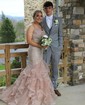 Mermaid Scoop Neck Tulle Ruffle Tiered Prom Dresses With Appliques