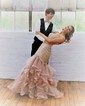Mermaid Scoop Neck Tulle Ruffle Tiered Prom Dresses With Appliques