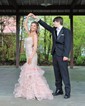 Mermaid Scoop Neck Tulle Ruffle Tiered Prom Dresses With Appliques