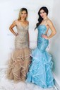 Mermaid Scoop Neck Tulle Ruffle Tiered Prom Dresses With Appliques