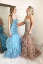 Mermaid Scoop Neck Tulle Ruffle Tiered Prom Dresses With Appliques