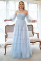 Ball Gown Off-the-shoulder Tulle Prom Dresses With Puff Sleeve