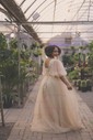 Ball Gown V-neck Puff Sleeve Chiffon Prom Dresses With Ruched
