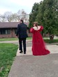 Ball Gown V-neck Puff Sleeve Chiffon Prom Dresses With Ruched