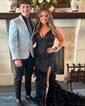 Trumpet/Mermaid V-neck Tulle Sweep Train Prom Dresses With Appliques Lace