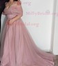 Ball Gown Off-the-shoulder Ruched Tulle Prom Dresses With Puff Sleeve