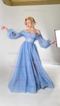 Ball Gown Off-the-shoulder Ruched Tulle Prom Dresses With Puff Sleeve