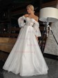 Ball Gown Off-the-shoulder Ruched Tulle Prom Dresses With Puff Sleeve
