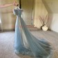 Ball Gown Off-the-shoulder Tulle 3D Floral Prom Dresses With Beading