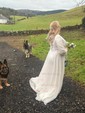 A-line V-neck Glitter Sweep Train Wedding Dresses
