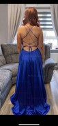 A-line Sweep Train V-neck Silk-like Satin Split Front Prom Dresses