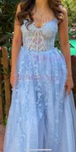 A-line Sweetheart Tulle Corset Prom Dresses With Appliques