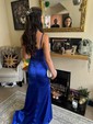 Sheath/Column V-neck Lace Satin Corset Prom Dresses With Beading