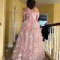Ball Gown Off-the-shoulder Lace Tulle 3D Floral Prom Dresses
