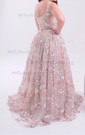 Ball Gown Square Neck Lace Floor-length Floral Prom Dresses