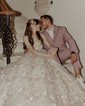 Ball Gown Square Neck Lace Floor-length Floral Prom Dresses