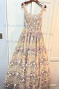 Ball Gown Square Neck Lace Floor-length Floral Prom Dresses