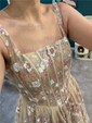 Ball Gown Square Neck Lace Floor-length Floral Prom Dresses