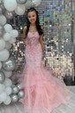 Mermaid Strapless Tulle Tiered Prom Dresses With Appliques