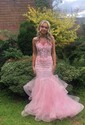 Mermaid Strapless Tulle Tiered Prom Dresses With Appliques