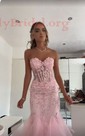 Mermaid Strapless Tulle Tiered Prom Dresses With Appliques