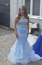Mermaid Strapless Tulle Tiered Prom Dresses With Appliques