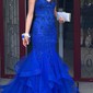 Mermaid Strapless Tulle Tiered Prom Dresses With Appliques