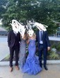Mermaid Strapless Tulle Tiered Prom Dresses With Appliques