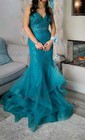 Mermaid V-neck Tulle Ruffle Prom Dresses With Beading
