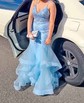 Mermaid V-neck Tulle Ruffle Prom Dresses With Beading