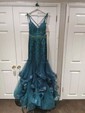 Mermaid V-neck Tulle Ruffle Prom Dresses With Beading