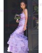 Mermaid V-neck Sequin Tiered Prom Dresses With 3D Floral