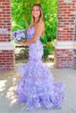 Mermaid V-neck Sequin Tiered Prom Dresses With 3D Floral