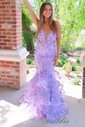 Mermaid V-neck Sequin Tiered Prom Dresses With 3D Floral