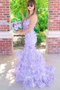 Mermaid V-neck Sequin Tiered Prom Dresses With 3D Floral