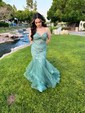 Mermaid Sweetheart Tulle Ruffle Prom Dresses With Appliques