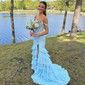 Mermaid Off-the-shoulder Chiffon Tiered Prom Dresses With Appliques