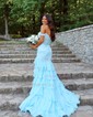 Mermaid Off-the-shoulder Chiffon Tiered Prom Dresses With Appliques