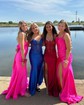Sheath/Column V-neck Glitter Corset Prom Dresses With Appliques