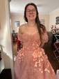 A-line Off-the-shoulder Tulle Sequin 3D Floral Prom Dresses