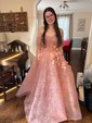 A-line Off-the-shoulder Tulle Sequin 3D Floral Prom Dresses