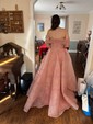 A-line Off-the-shoulder Tulle Sequin 3D Floral Prom Dresses