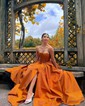 Ball Gown Strapless Satin Prom Dresses With Ruched