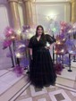 Black Ball Gown V-neck Tulle Prom Dresses With Puff Sleeve